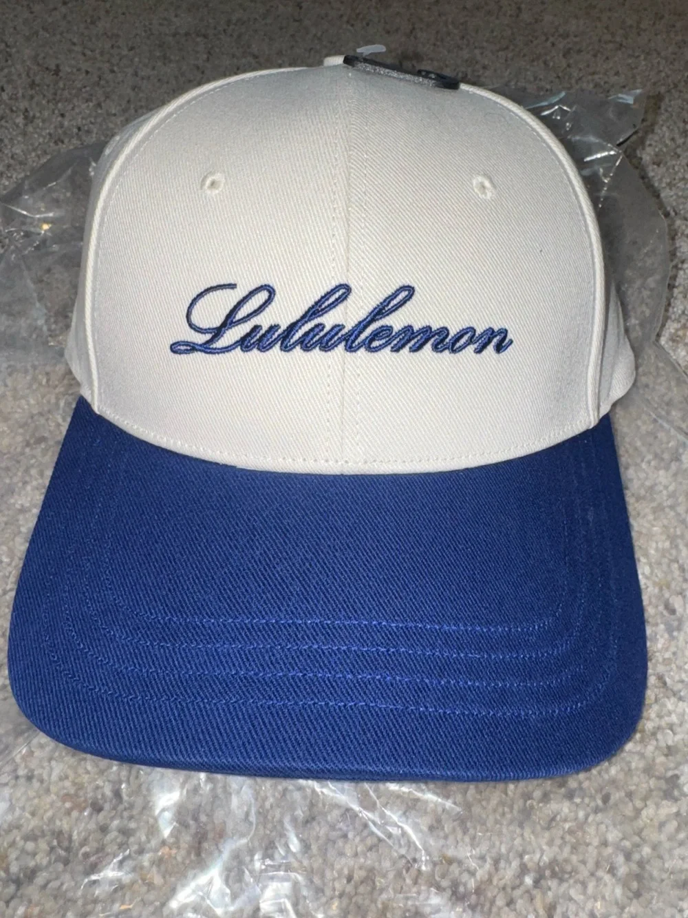 Lululemon Script Logo Baseball Cap Cream Blue Adjustable Hat Unisex